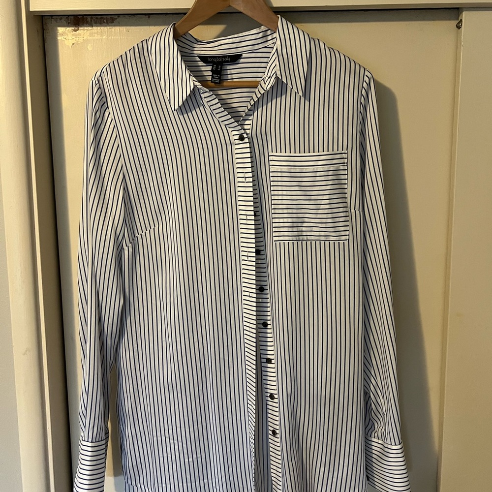 Long Tall Sally Black and White Striped Blouse